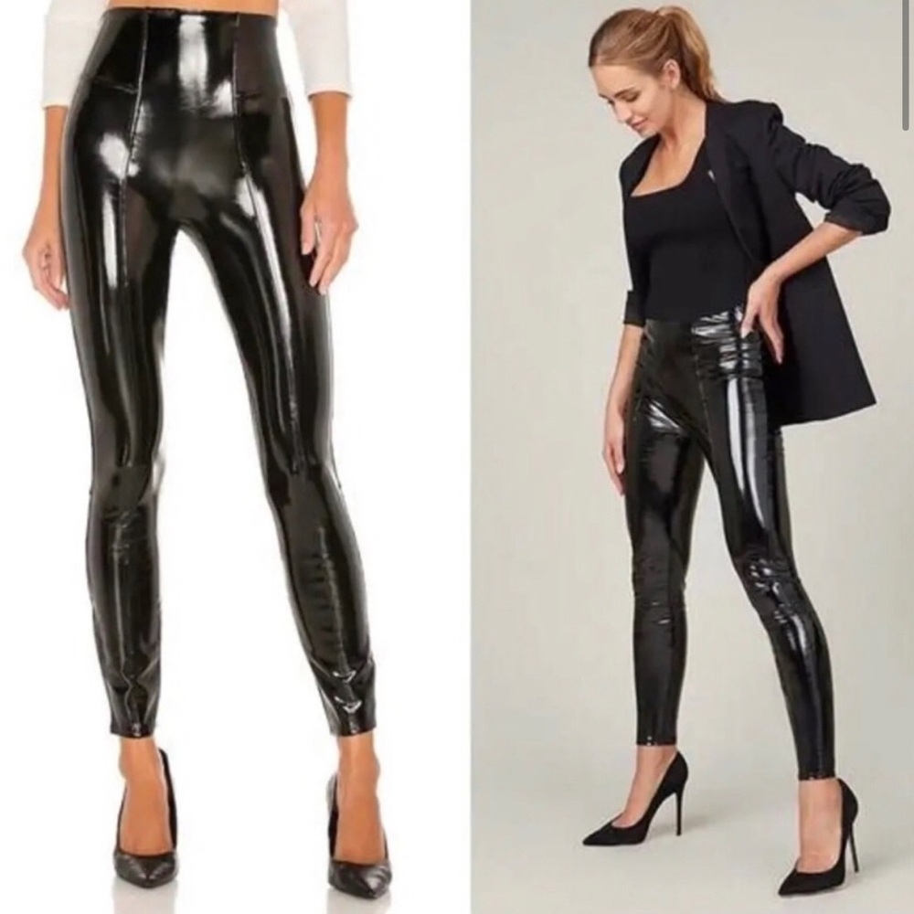 SPANX Black Faux Patent Leather High-Shine Faux Leather Leggings Small